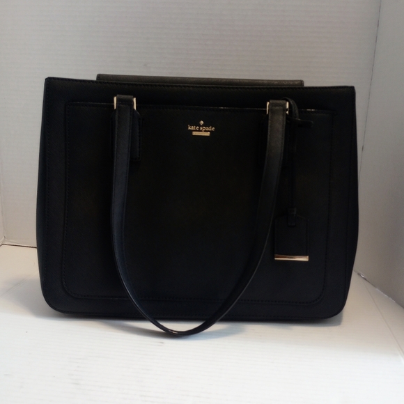 SOLD Kate Spade black leather 3 compartment tote purse shoulder bag - Picture 6 of 16